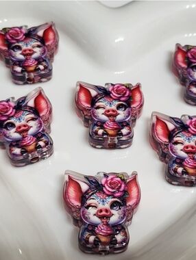 Pig Focal Beads 2 Pcs Tattoo Acrylic Beaded Pen Jewelry Making Crafts Keychain